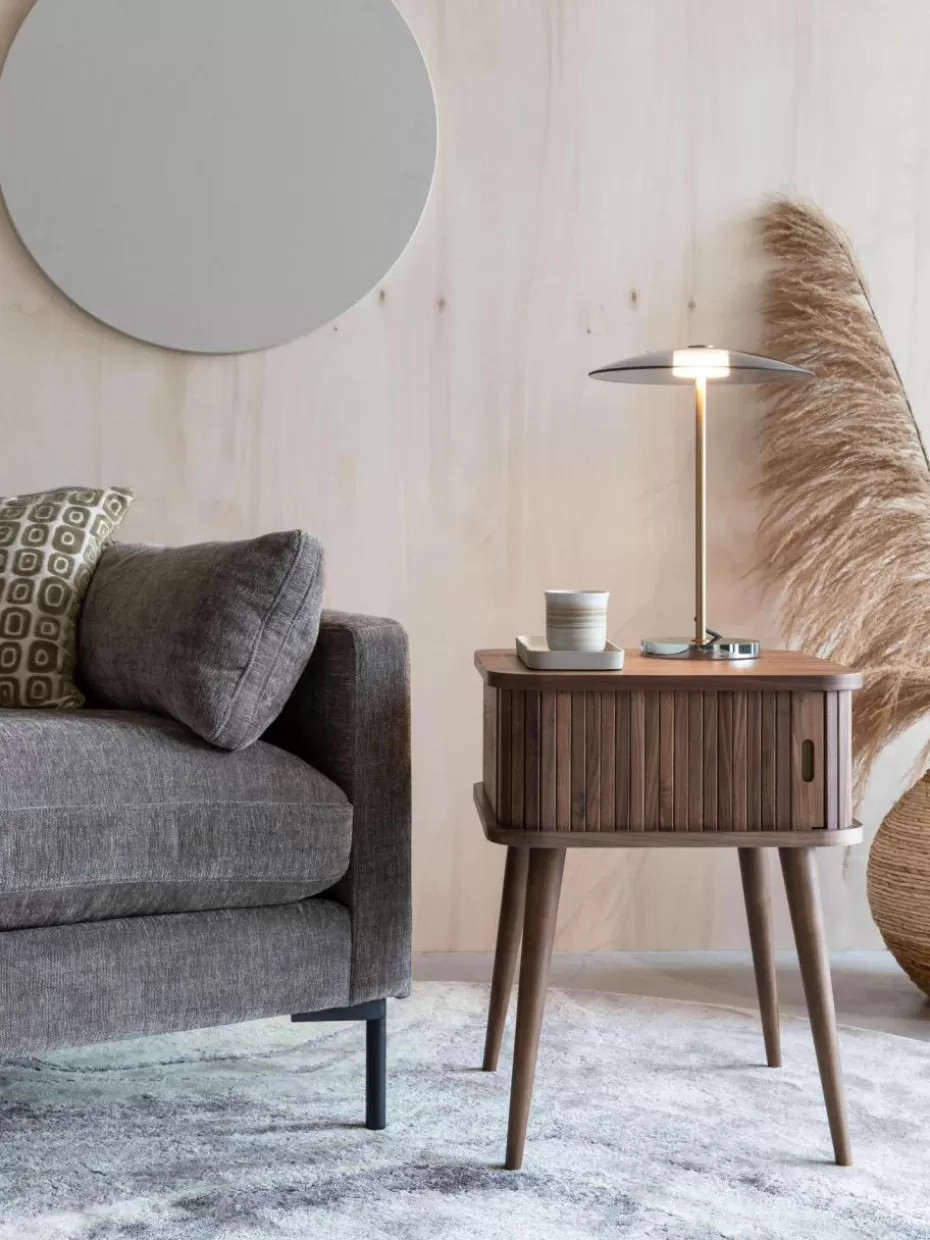 Nachttische-Zuiver Holz-Nachttisch Barbier mit Rolltür und geriffelter Front Walnussholz