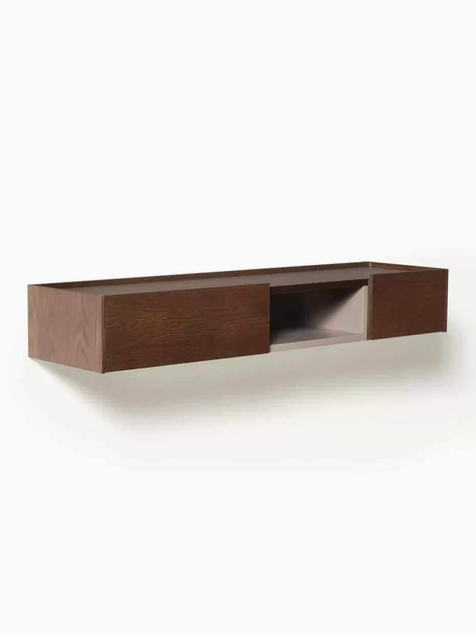 Konsolen-Westwing Collection Holz-Wandkonsole Larsen Eichenholz, dunkelbraun lackiert