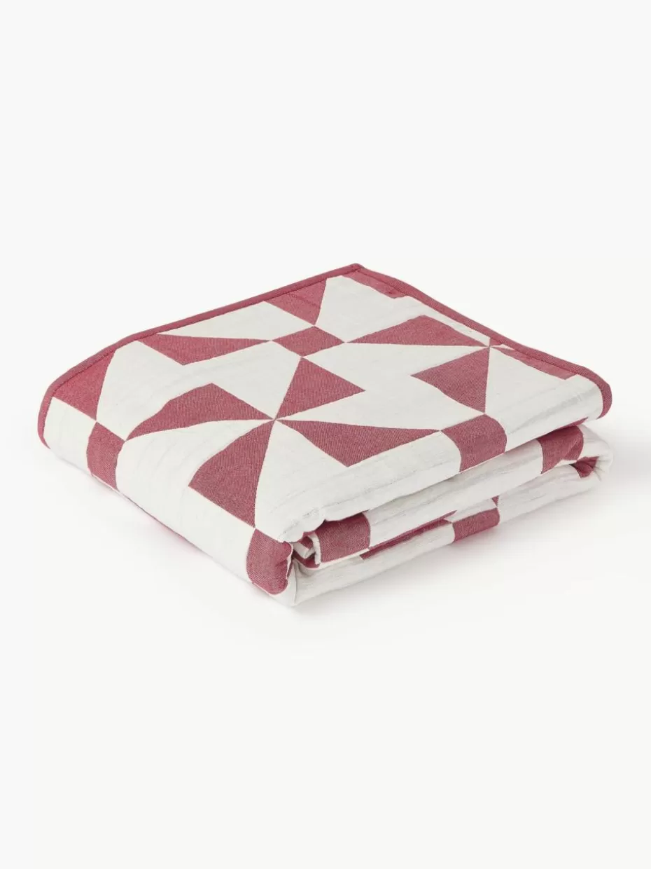 Weihnachtliche Decken & Plaids | Tagesdecken & Bettüberwürfe-Westwing Collection Jacquard-Tagesdecke Benson Weinrot, Off White