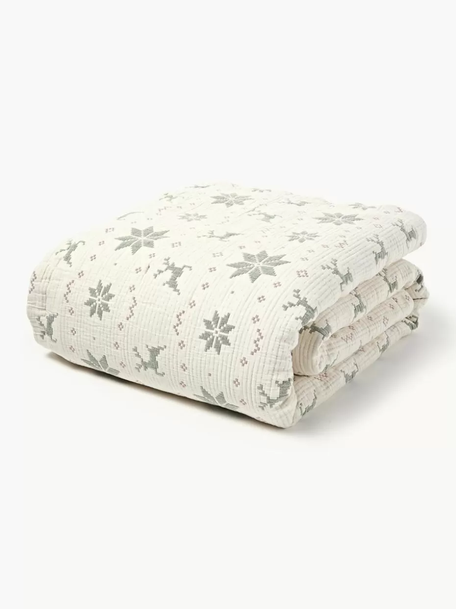 Tagesdecken & Bettüberwürfe-Westwing Collection Jacquard-Tagesdecke Cianna mit Weihnachtsmuster
