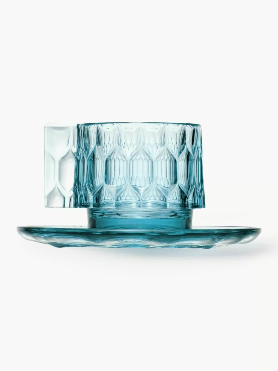 Tassen-Kartell Kaffeetassen mit Untertassen Jellies mit Strukturmuster, 4 Stück Hellblau