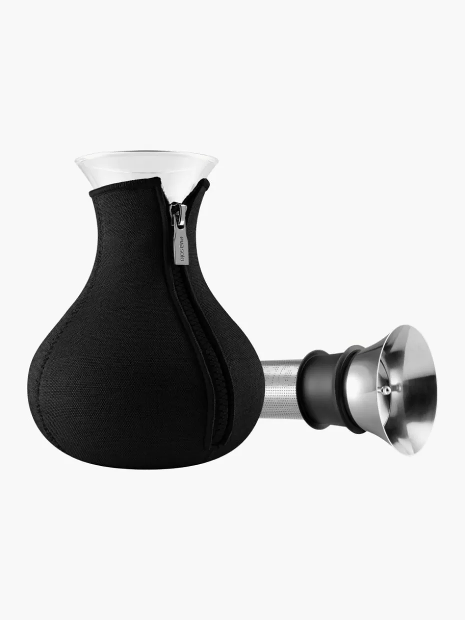 Kannen & Karaffen-Eva Solo Karaffe Cary aus Borosilikatglas, 1 L Schwarz, Transparent, Silberfarben