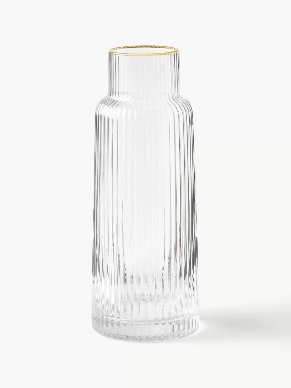 Kannen & Karaffen-Westwing Collection Karaffe Minna mit Rillenrelief und Goldrand, 1.1 L Transparent mit Goldrand
