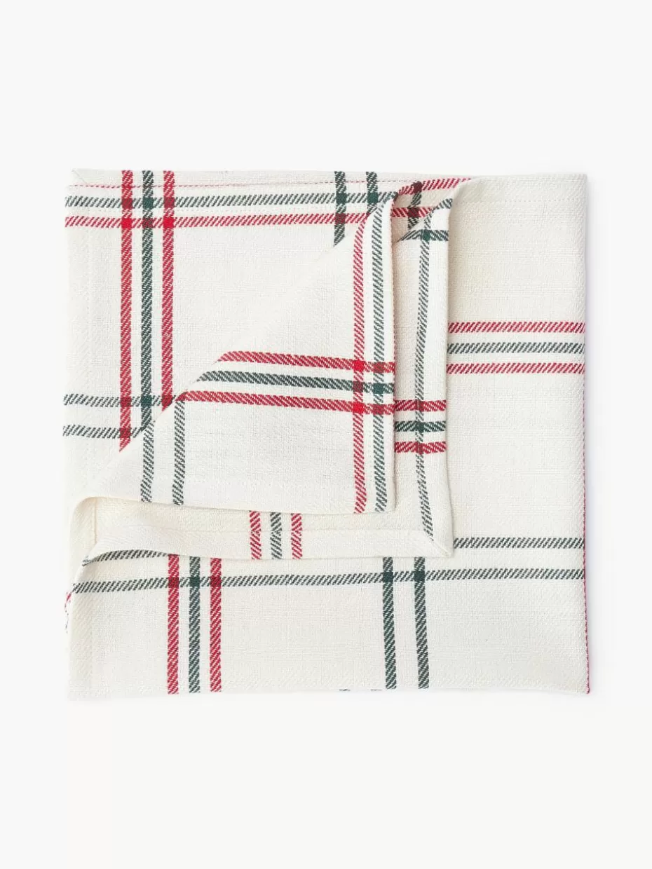 Weihnachtstischwäsche | Servietten & Ringe-Westwing Collection Karierte Stoffservietten Aster, 4 Stück Off White, Dunkelgrün, Rot