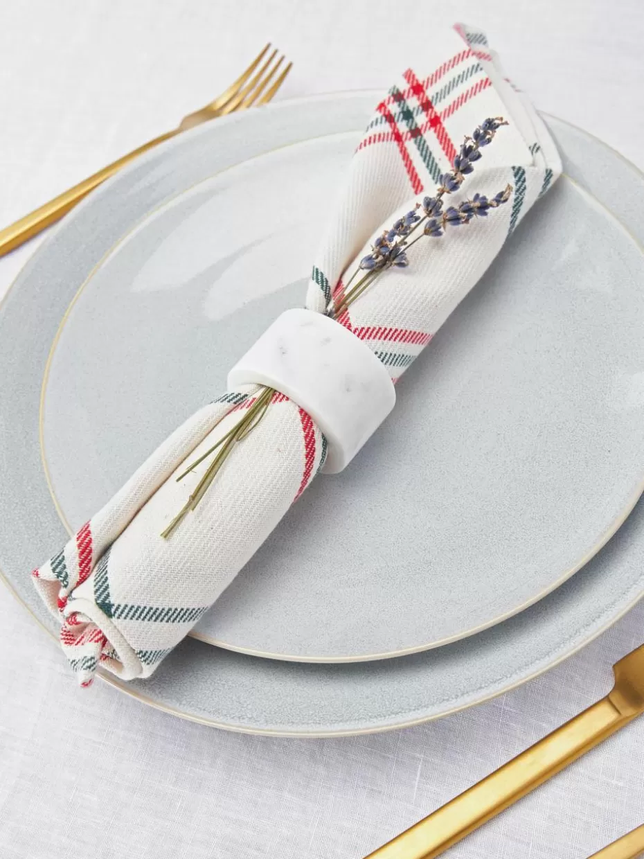 Weihnachtstischwäsche | Servietten & Ringe-Westwing Collection Karierte Stoffservietten Aster, 4 Stück Off White, Dunkelgrün, Rot