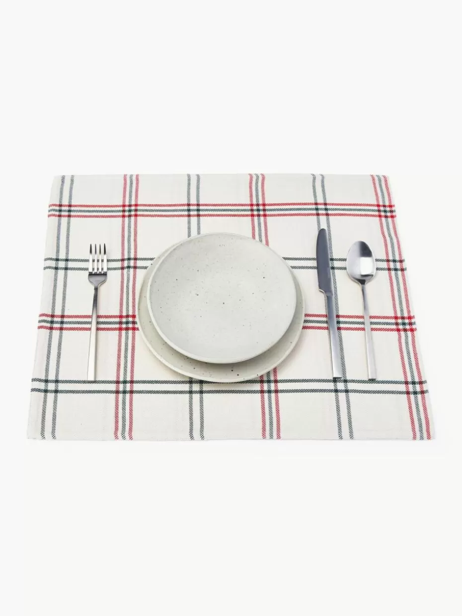 Weihnachtstischwäsche | Tischsets-Westwing Collection Karierte Tischsets Aster, 2 Stück Off White, Dunkelgrün, Rot