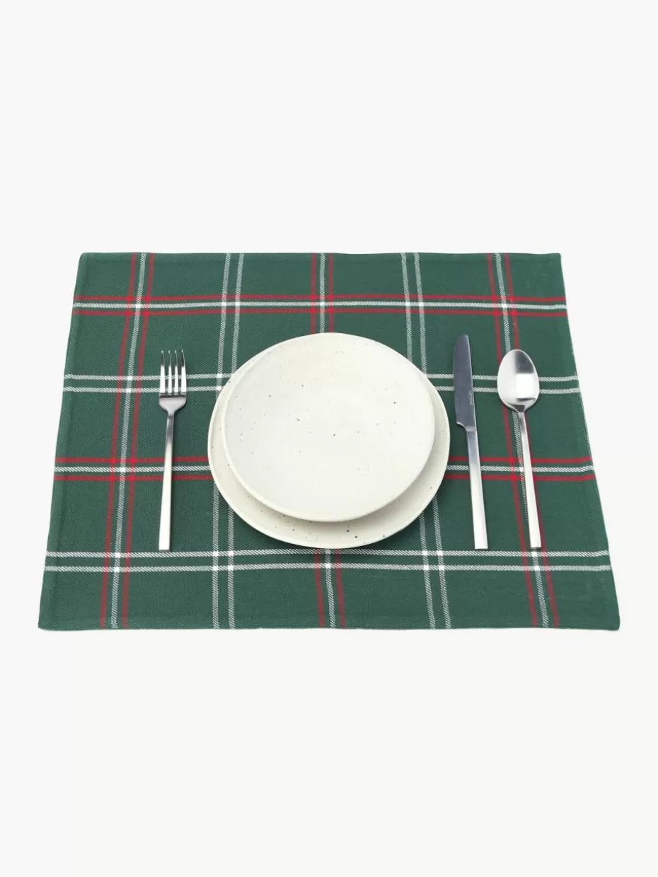 Weihnachtstischwäsche | Family Holidays-Westwing Collection Karierte Tischsets Aster, 2 Stück Dunkelgrün, Rot, Weiß