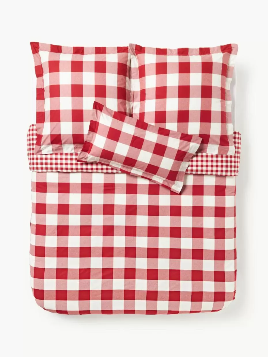 Weihnachtsbettwäsche | Family Holidays-Westwing Collection Karierter Baumwoll-Bettdeckenbezug Nels Rot, Weiß