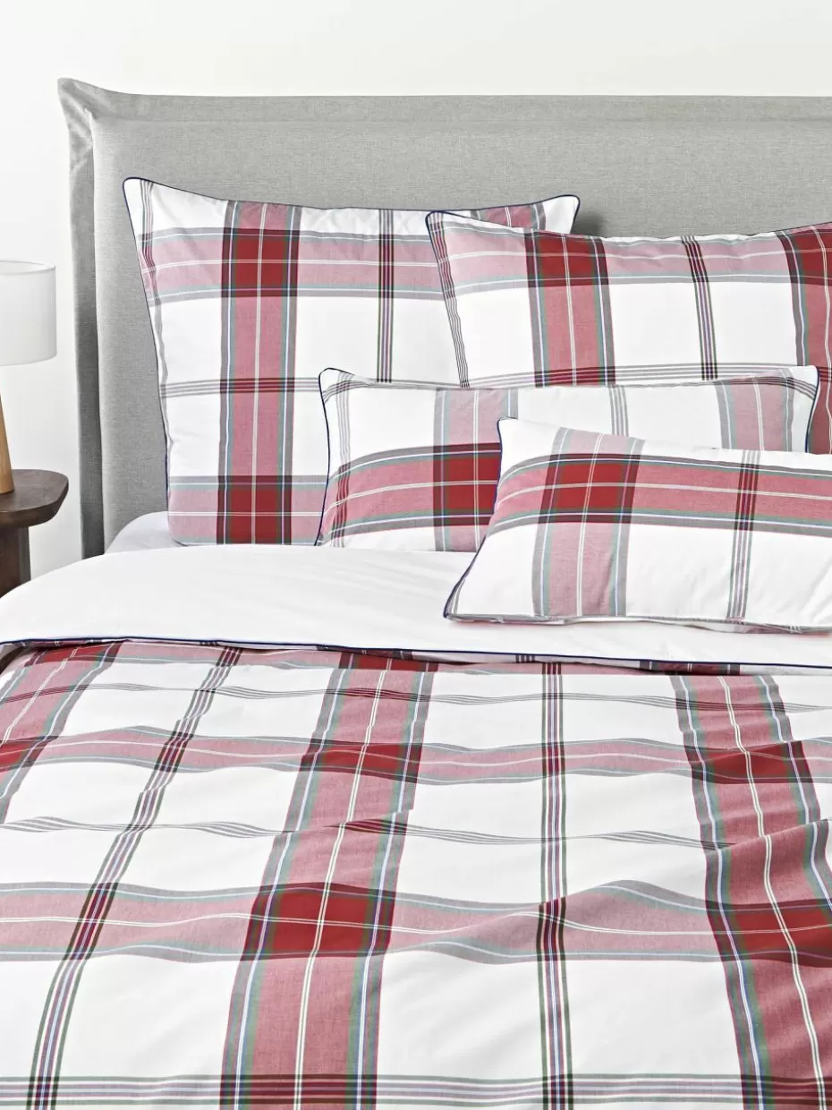 Weihnachtsbettwäsche | Bettwäsche-Westwing Collection Karierter Baumwollperkal-Bettdeckenbezug Scarlet mit Keder Rottöne, Weiß, Grün