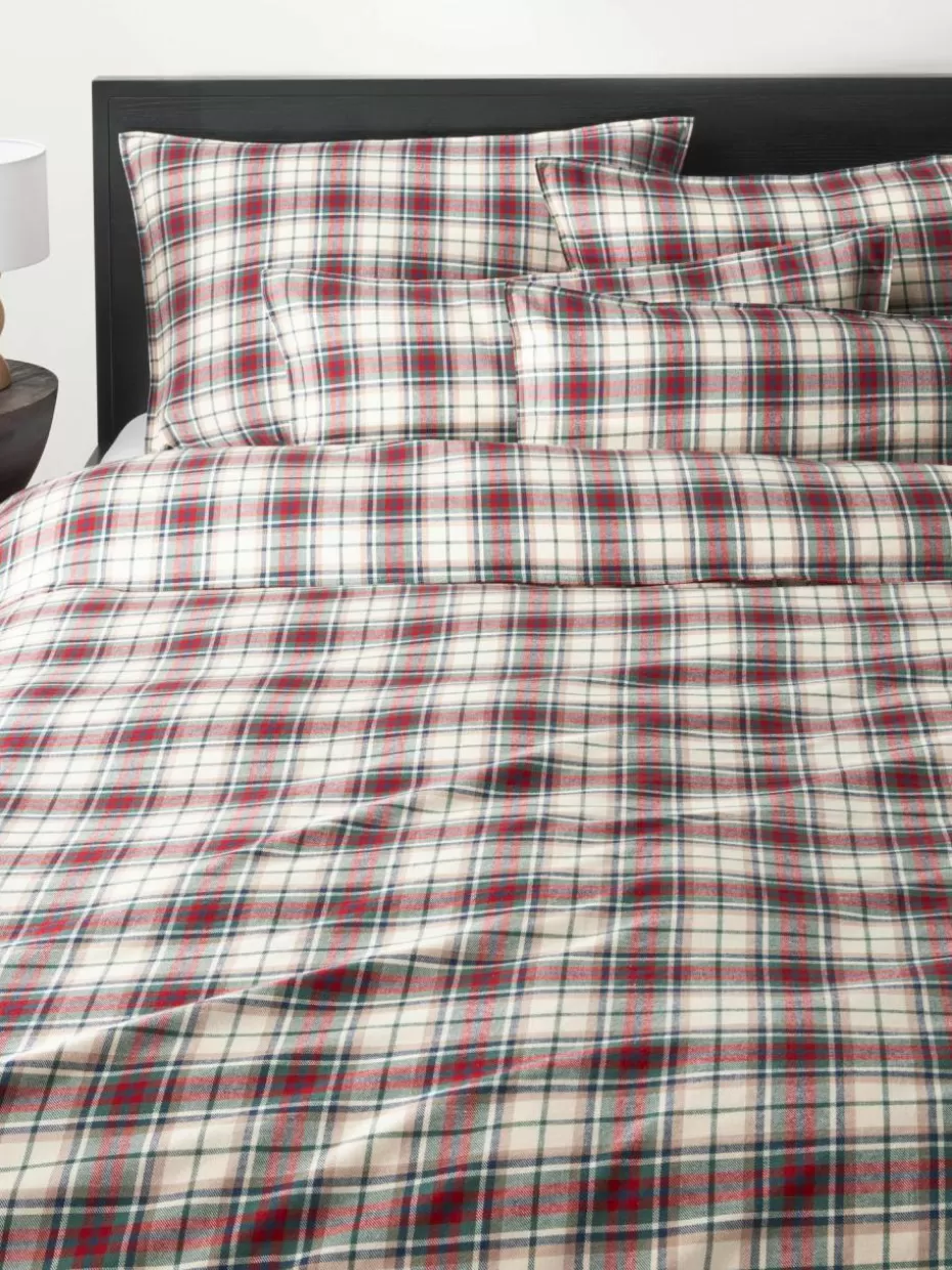 Weihnachtsbettwäsche | Bettwäsche-Westwing Collection Karierter Flanell-Bettdeckenbezug Linsay Hellbeige, Rot, Grün