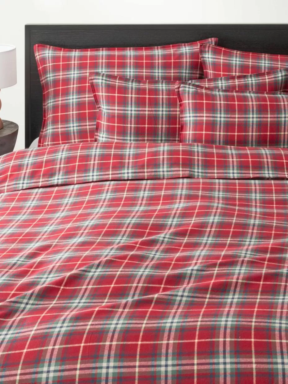Weihnachtsbettwäsche | Bettwäsche-Westwing Collection Karierter Flanell-Bettdeckenbezug Linsay Rot, Grün