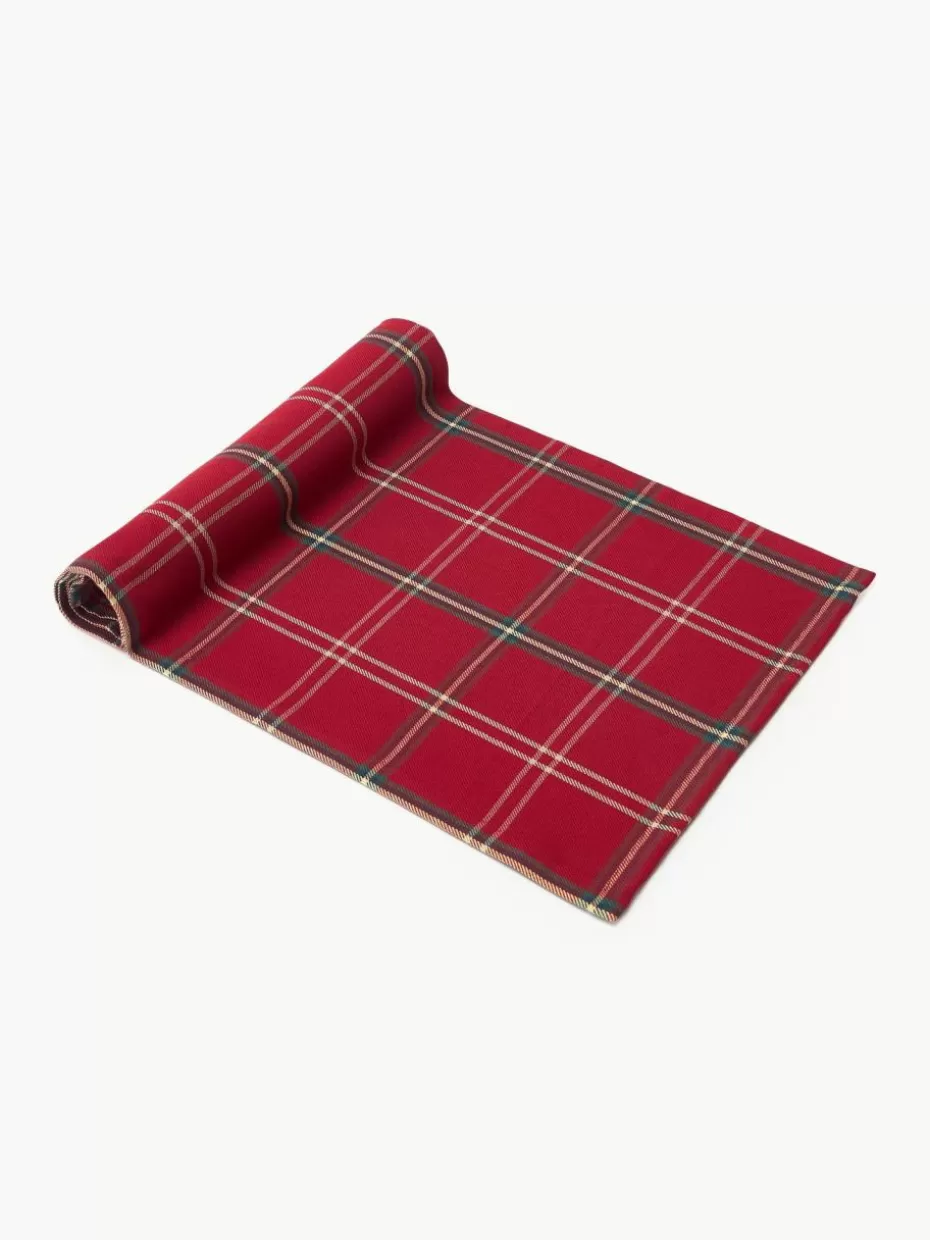 Weihnachtstischwäsche | Family Holidays-Westwing Collection Karierter Tischläufer Aster Rot, Dunkelgrün, Off White