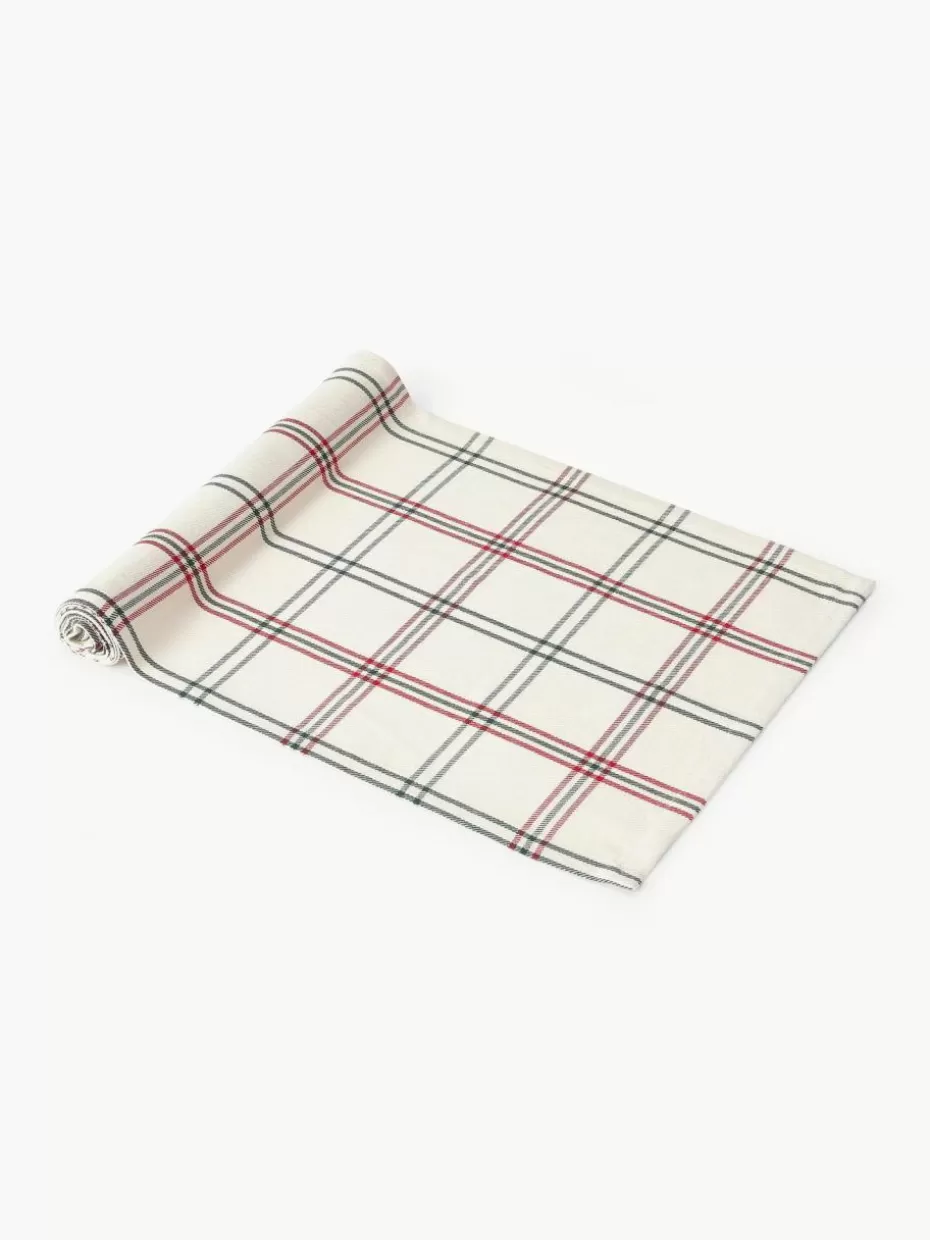 Weihnachtstischwäsche | Nordic Celebrations-Westwing Collection Karierter Tischläufer Aster Off White, Dunkelgrün, Rot