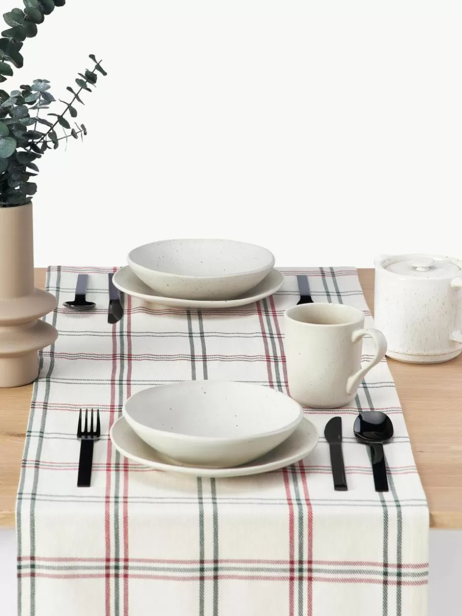 Weihnachtstischwäsche | Nordic Celebrations-Westwing Collection Karierter Tischläufer Aster Off White, Dunkelgrün, Rot