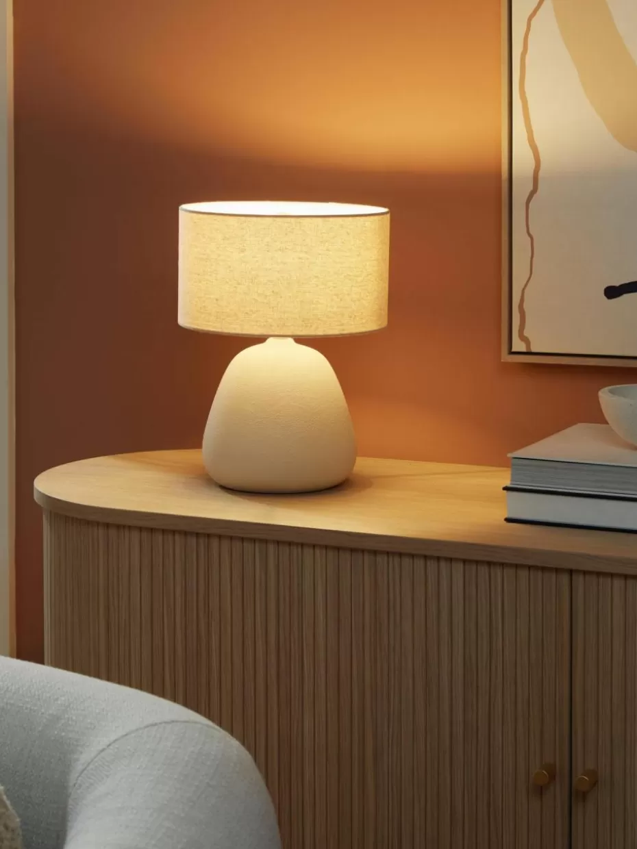 Nachttischlampen-Westwing Collection Keramik-Tischlampe Eileen Hellbeige, matt