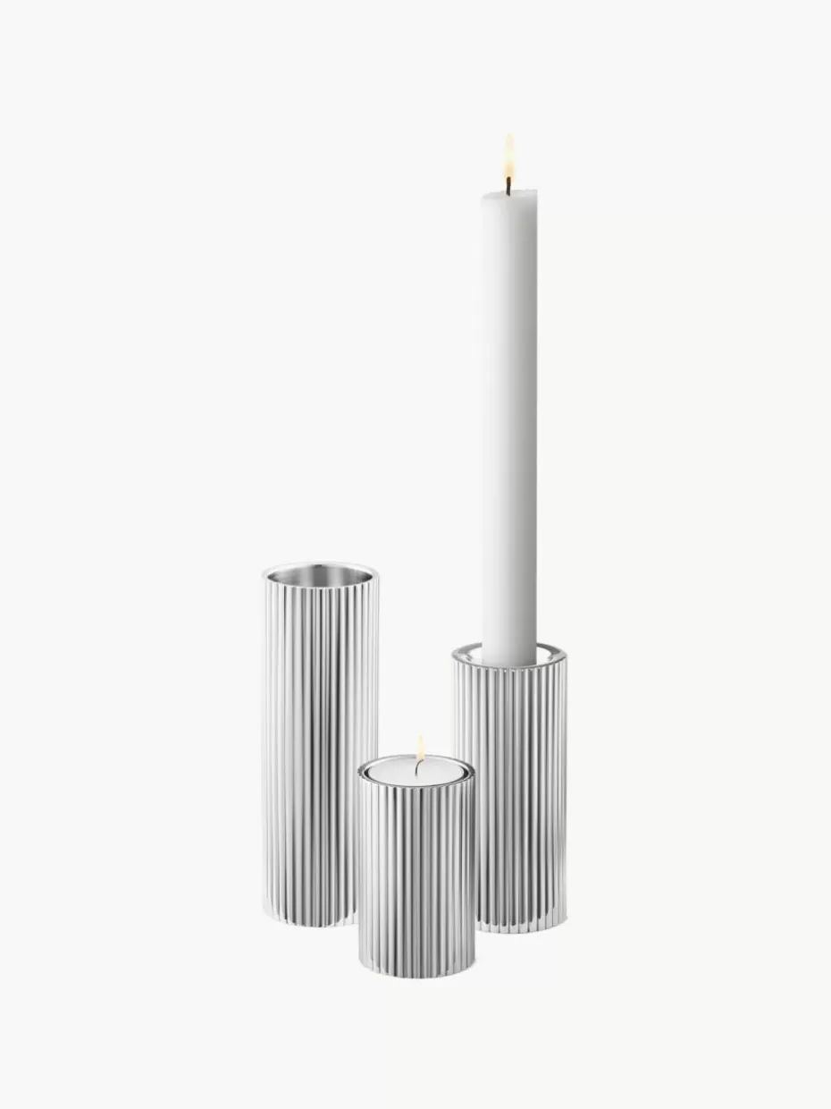 Kerzenständer & Kerzenhalter-Georg Jensen Kerzenhalter Bernadotte mit Rillenstruktur, 3er-Set
