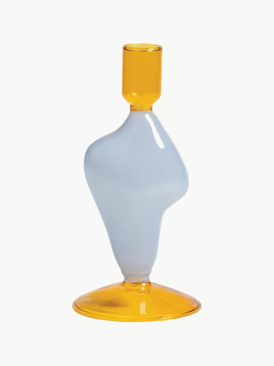 Kerzenständer & Kerzenhalter-&k amsterdam Kerzenhalter Flux aus Glas Hellblau, Orange