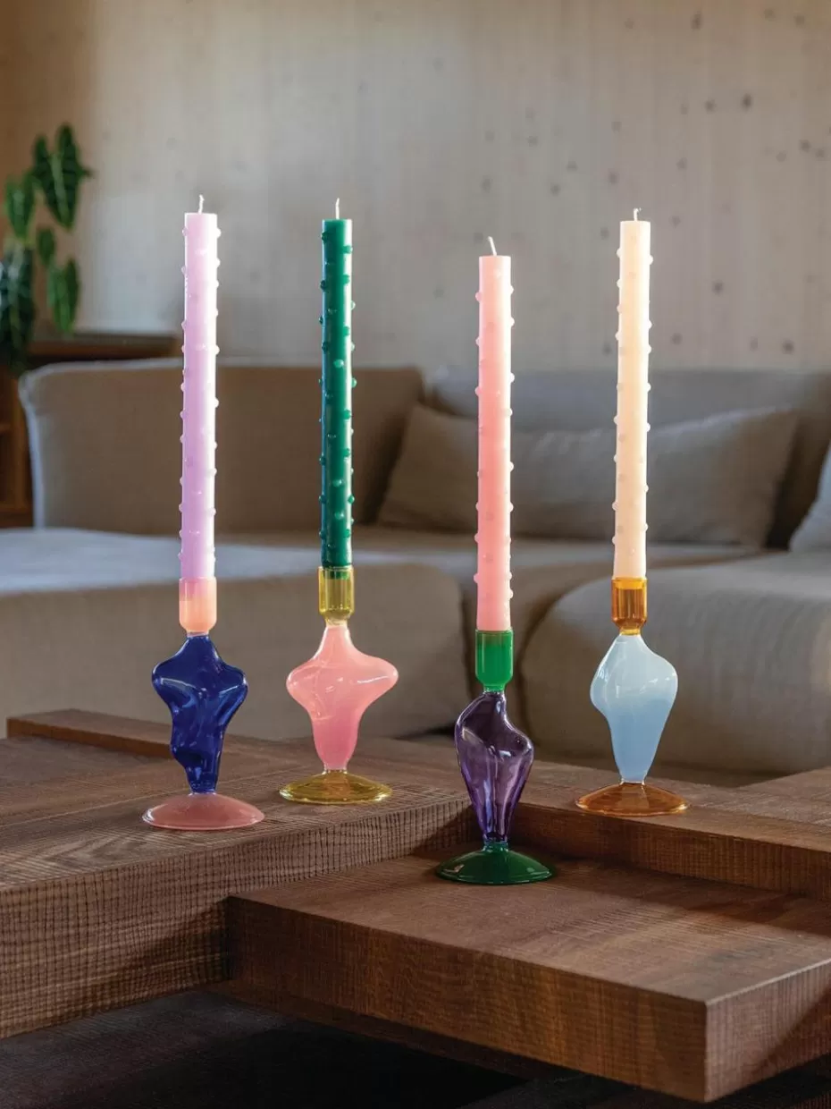 Kerzenständer & Kerzenhalter-&k amsterdam Kerzenhalter Flux aus Glas Hellblau, Orange