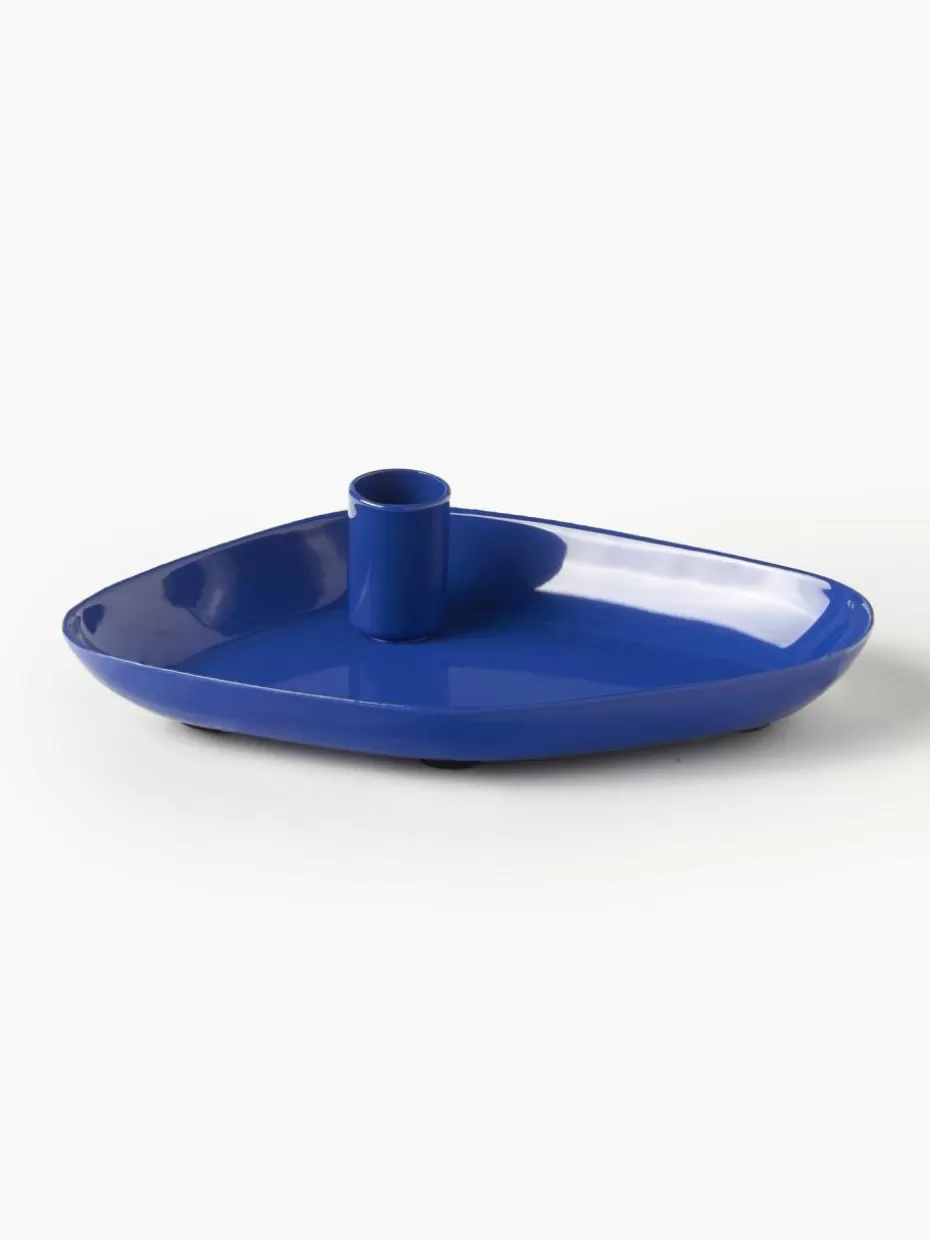 Kerzenständer & Kerzenhalter-Broste Copenhagen Kerzenhalter Mie mit Tablett Royalblau, glänzend