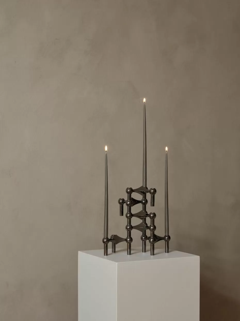 Kerzenständer & Kerzenhalter-Stoff Nagel Kerzenhalter Silberfarben dunkel, glänzend