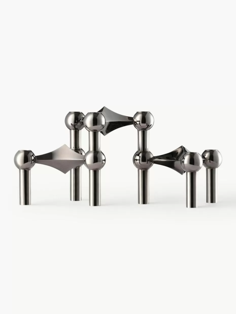 Weihnachtskerzen & Kerzenhalter | Kerzenständer & Kerzenhalter-Stoff Nagel Kerzenhalter , 3er-Set Silberfarben dunkel, glänzend
