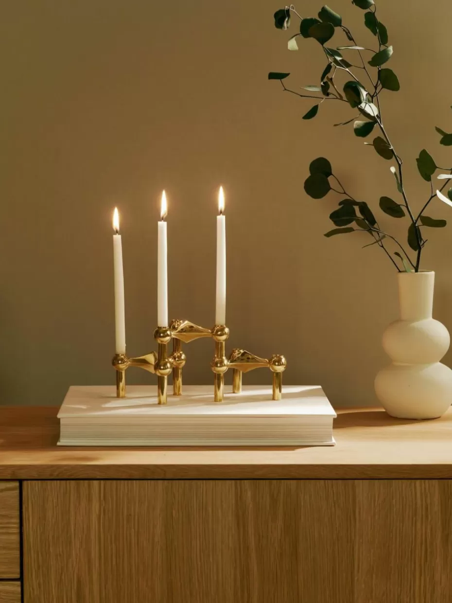 Weihnachtskerzen & Kerzenhalter | Festliche Eleganz-Stoff Nagel Kerzenhalter , 3er-Set Goldfarben, glänzend