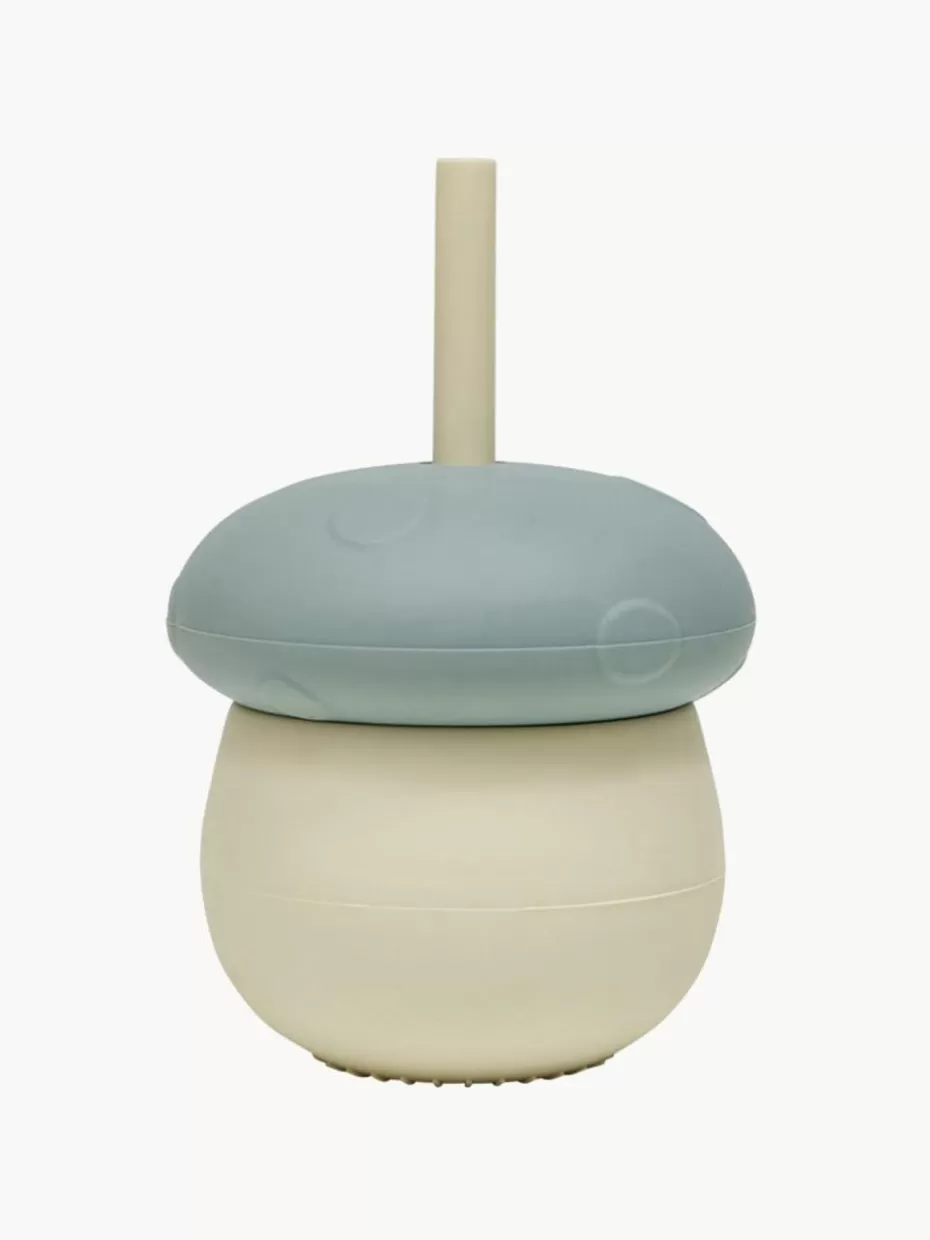 Kindergeschirr-Oyoy Living Design Kinderbecher Mushroom mit Strohhalm Hellbeige, Graublau