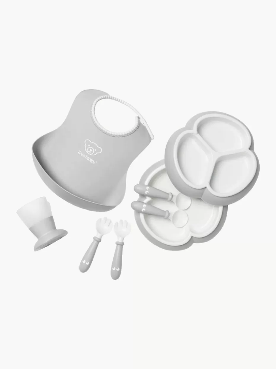 Tischsets & Lätzchen-BabyBjörn Kindergeschirr Bliss mit Lätzchen, 8er-Set Hellgrau, Weiß