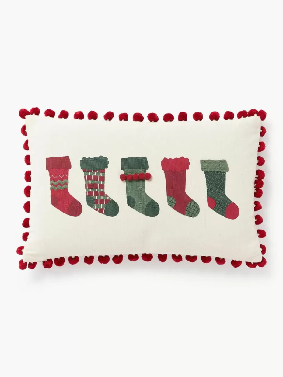 Weihnachtskissen | Family Holidays-Westwing Collection Kissenhülle Coldin mit winterlichem Motiv und Pompons