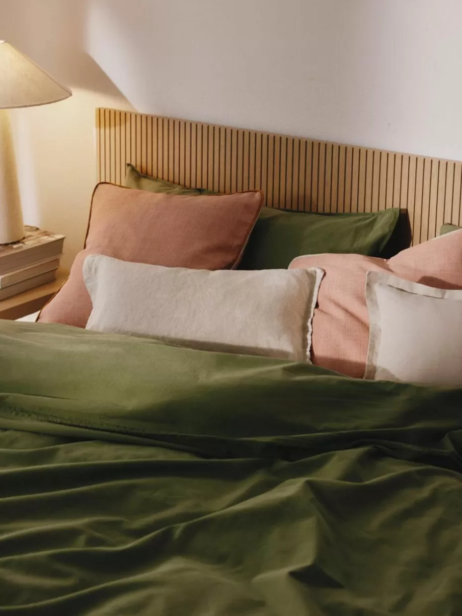 Dekokissen-Westwing Collection Kissenhülle Cressida mit zweifarbiger Kederumrandung Peach