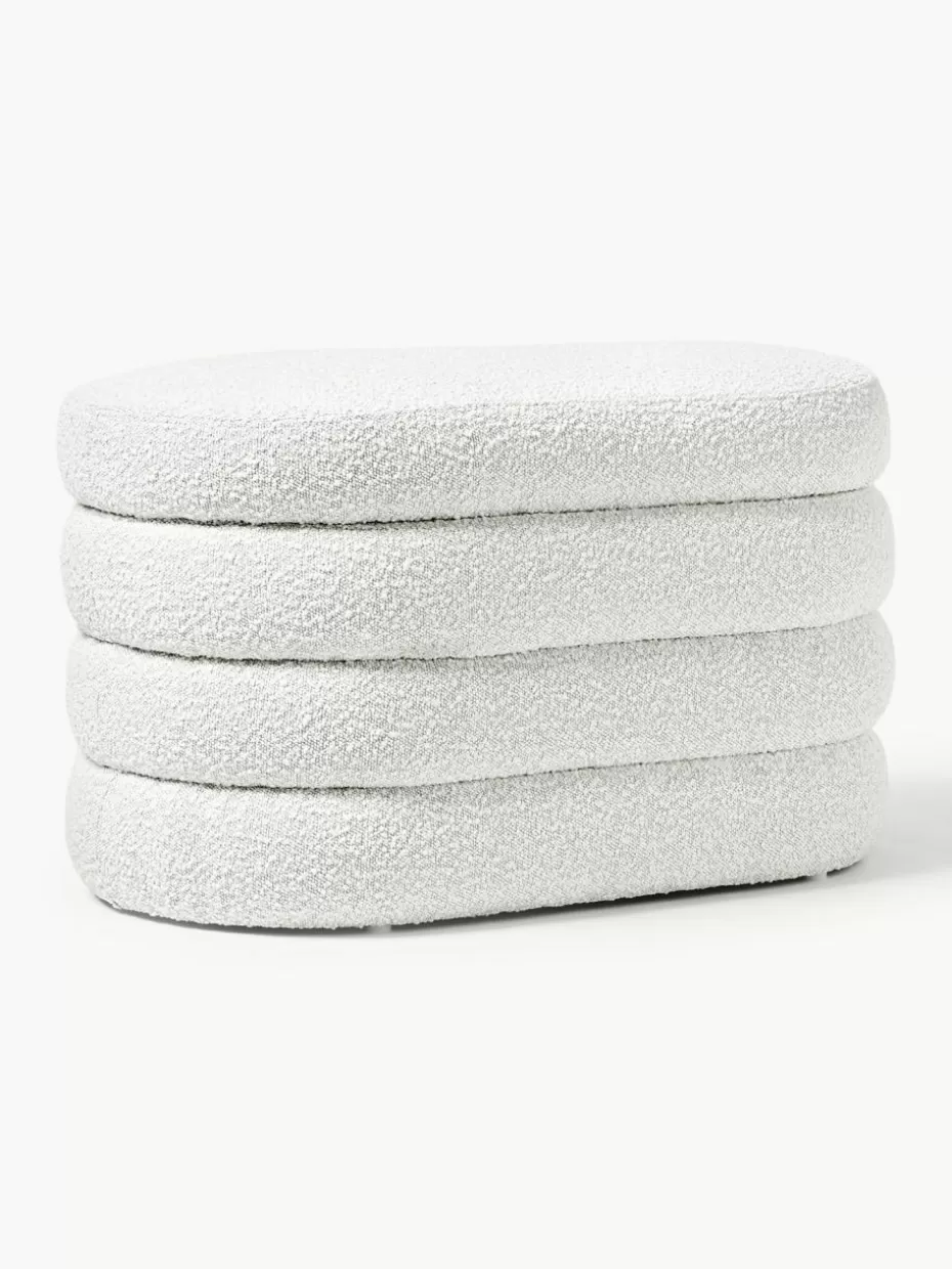 Flur Sitzbänke | Bettbänke-Westwing Collection Kleine Bouclé-Polsterbank Alto mit Stauraum Bouclé Off White