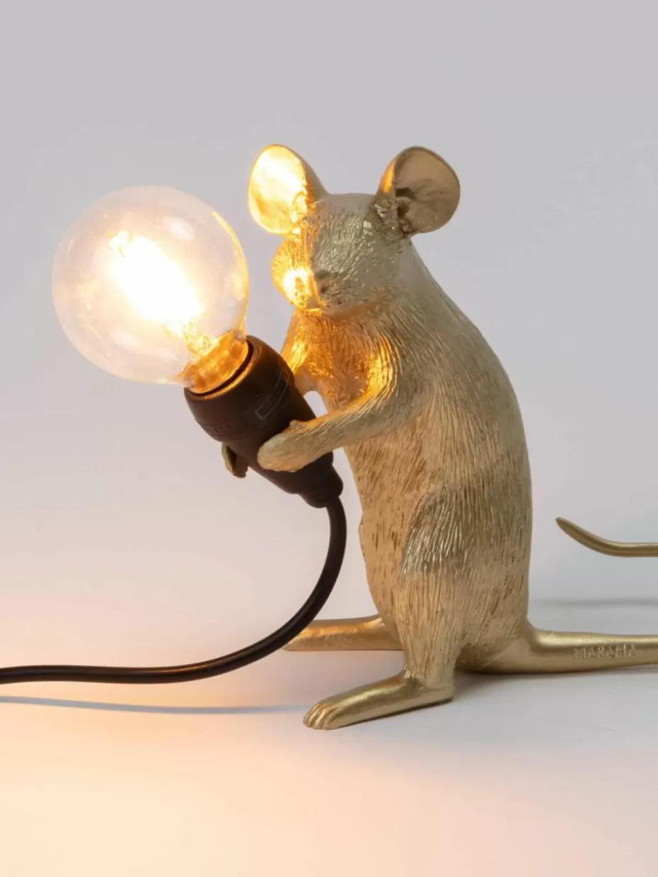 Led-Tischleuchten | Nachttischlampen-Seletti Kleine LED-Tischlampe Mouse mit USB-Anschluss Goldfarben