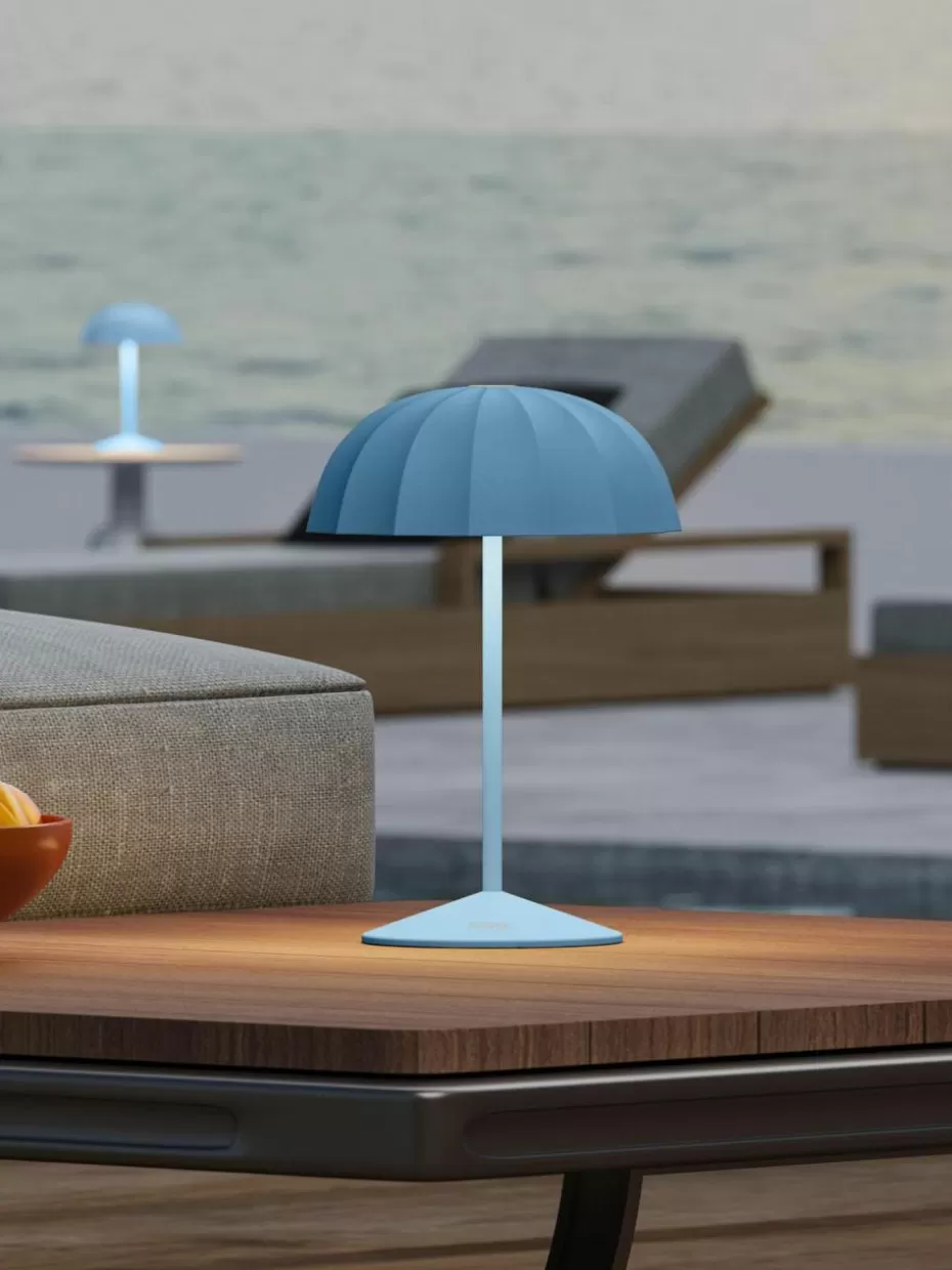 Outdoor Tischlampen | Led-Tischleuchten-Sompex Kleine mobile LED-Außentischlampe Ombrellino, dimmbar Graublau