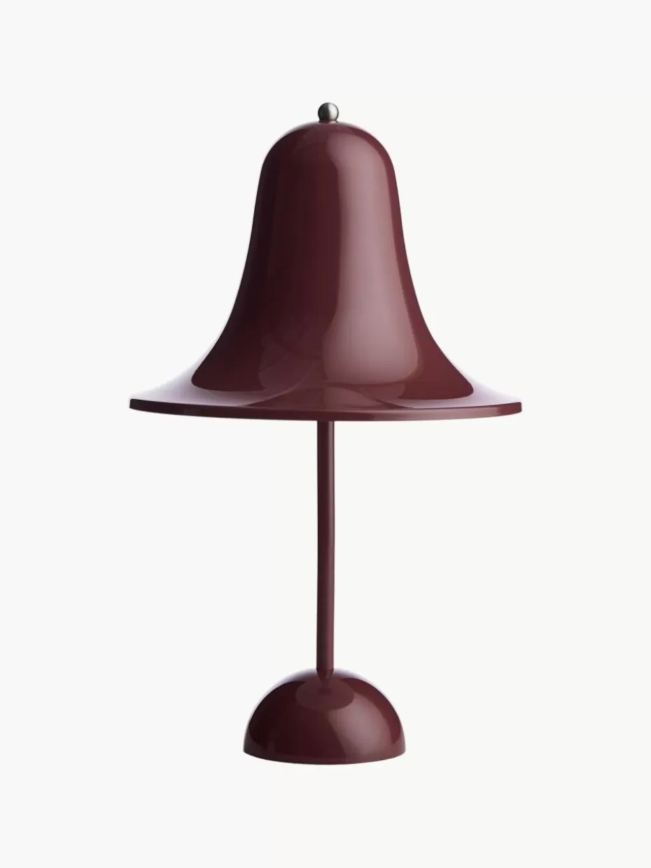 Kabellose Tischlampen-Verpan Kleine mobile LED-Tischlampe Pantop, Design Verner Panton Weinrot, glänzend
