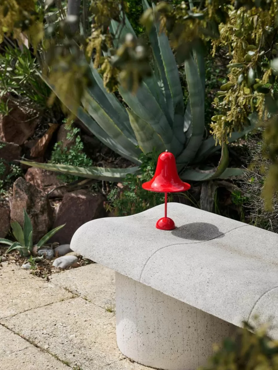 Kabellose Tischlampen-Verpan Kleine mobile LED-Tischlampe Pantop, Design Verner Panton Rot, glänzend
