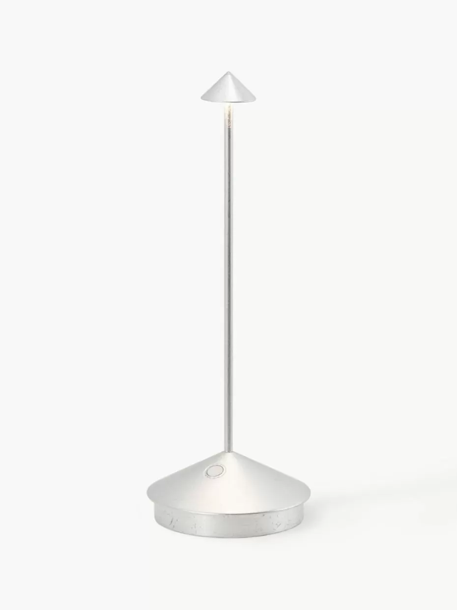 Outdoor Tischlampen | Led-Tischleuchten-Zafferano Kleine mobile LED-Tischlampe Pina, dimmbar Silberfarben