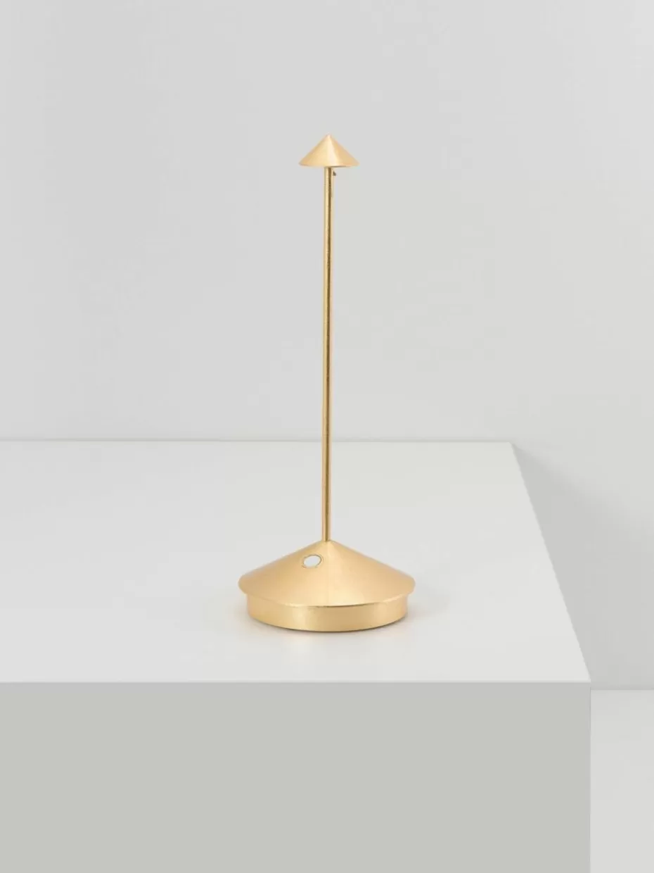 Outdoor Tischlampen | Led-Tischleuchten-Zafferano Kleine mobile LED-Tischlampe Pina, dimmbar Goldfarben