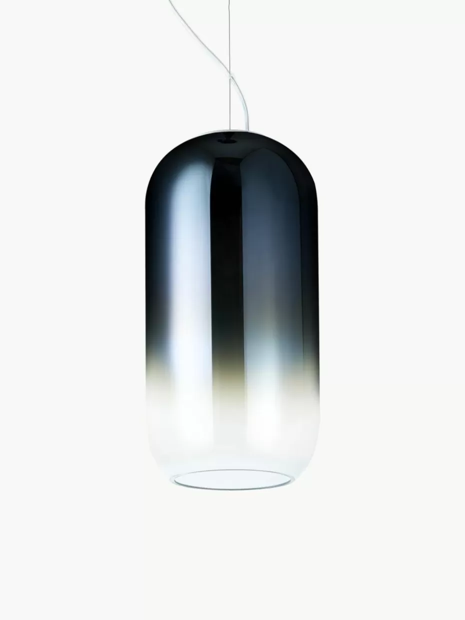 Pendelleuchten-Artemide Kleine Pendelleuchte Gople, mundgeblasen Dunkelblau, Silberfarben