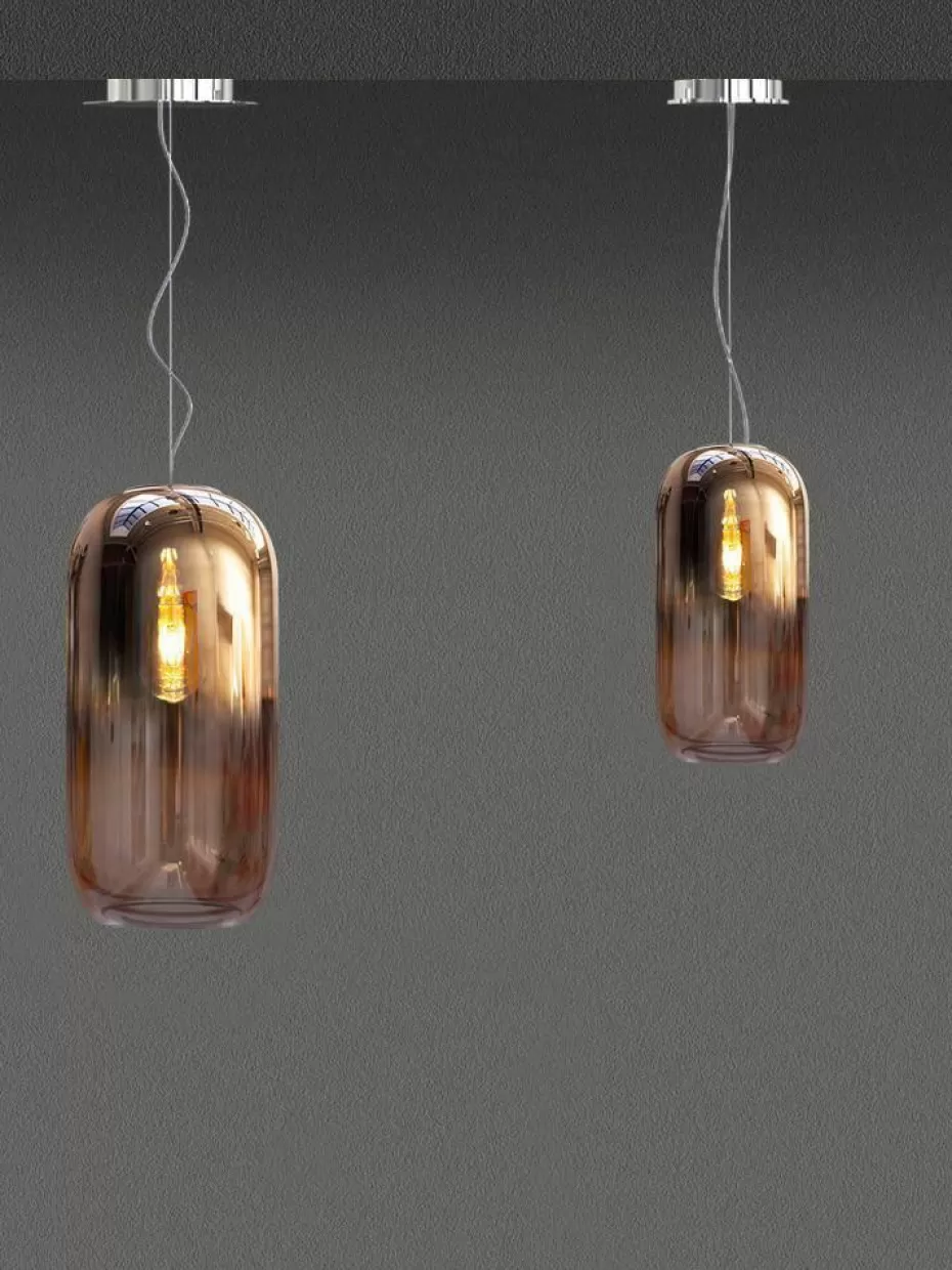 Pendelleuchten-Artemide Kleine Pendelleuchte Gople, mundgeblasen Kupferfarben, Silberfarben