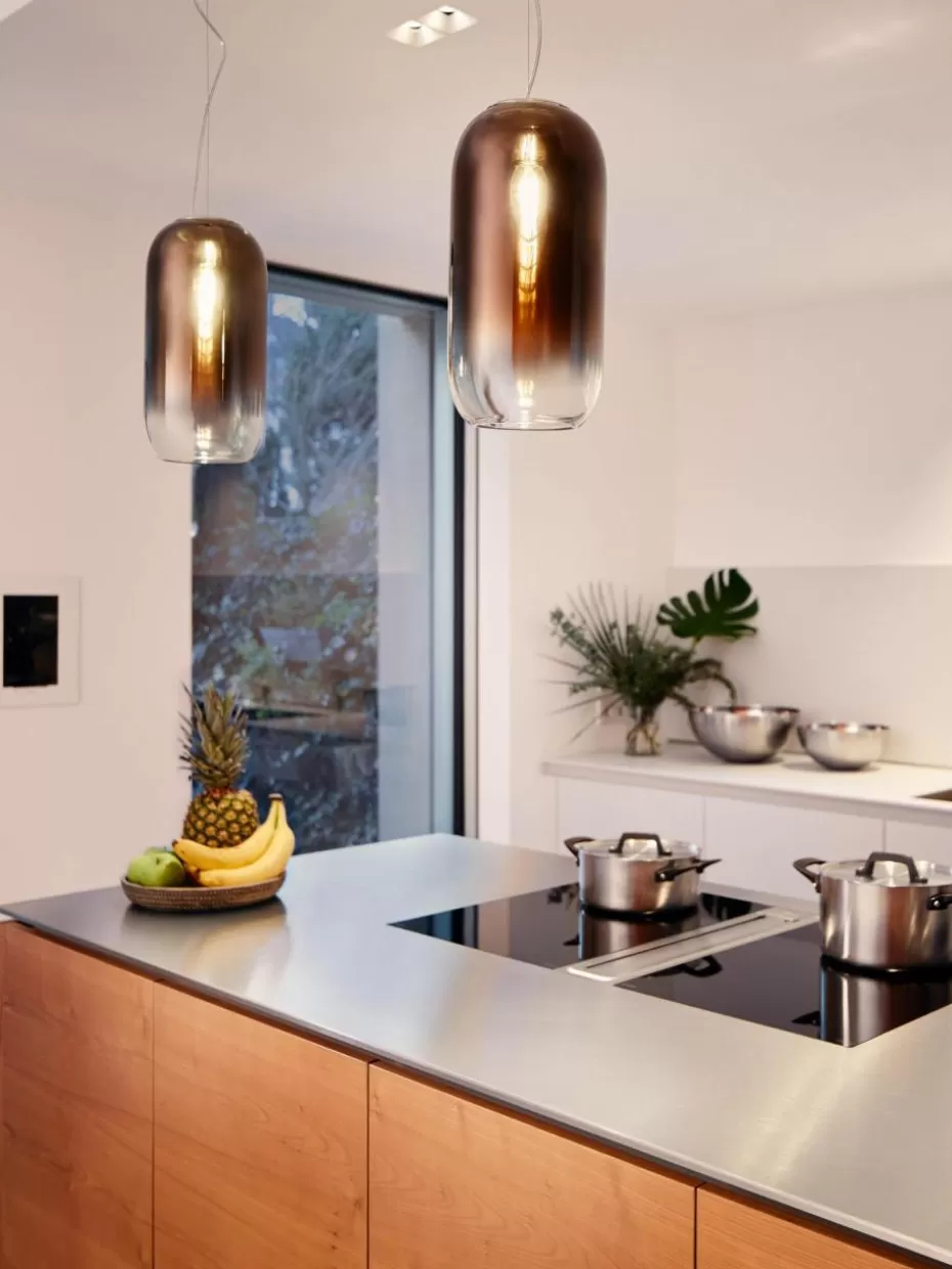 Pendelleuchten-Artemide Kleine Pendelleuchte Gople, mundgeblasen Braun, Silberfarben