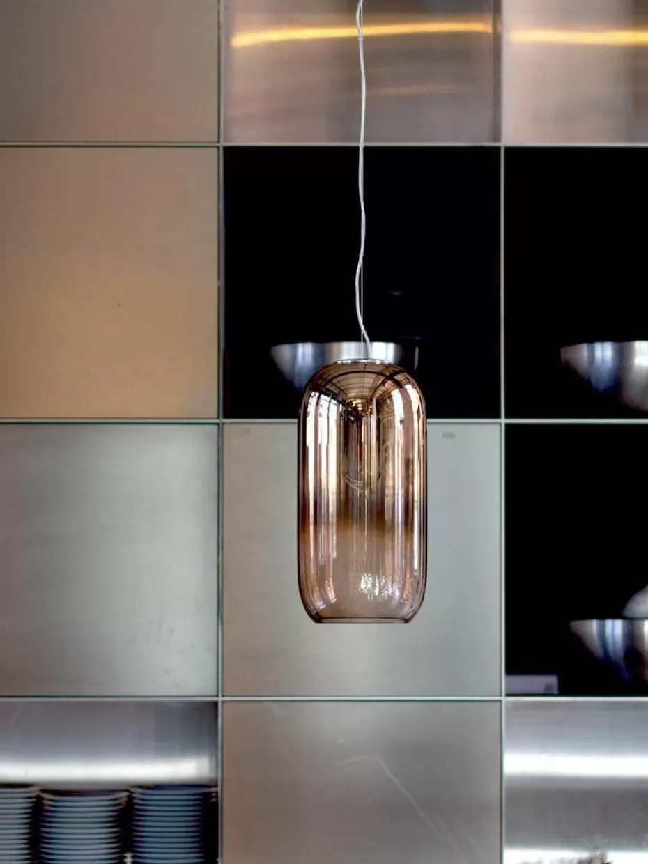 Pendelleuchten-Artemide Kleine Pendelleuchte Gople, mundgeblasen Kupferfarben, Schwarz