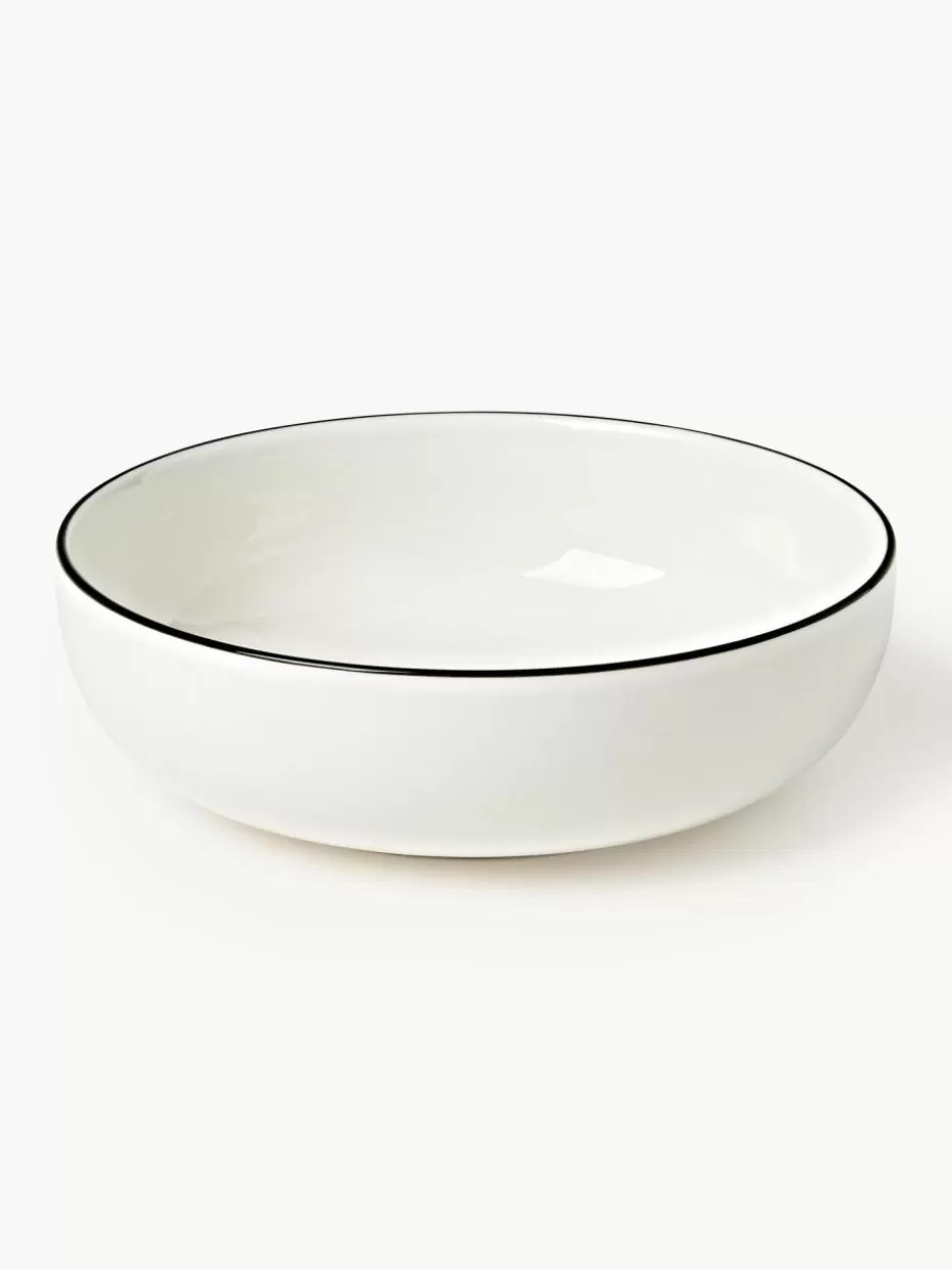 Schalen & Bowls | Teller-Westwing Collection Kleine Porzellan-Suppenteller Facile, 2 Stück Off White mit schwarzem Rand