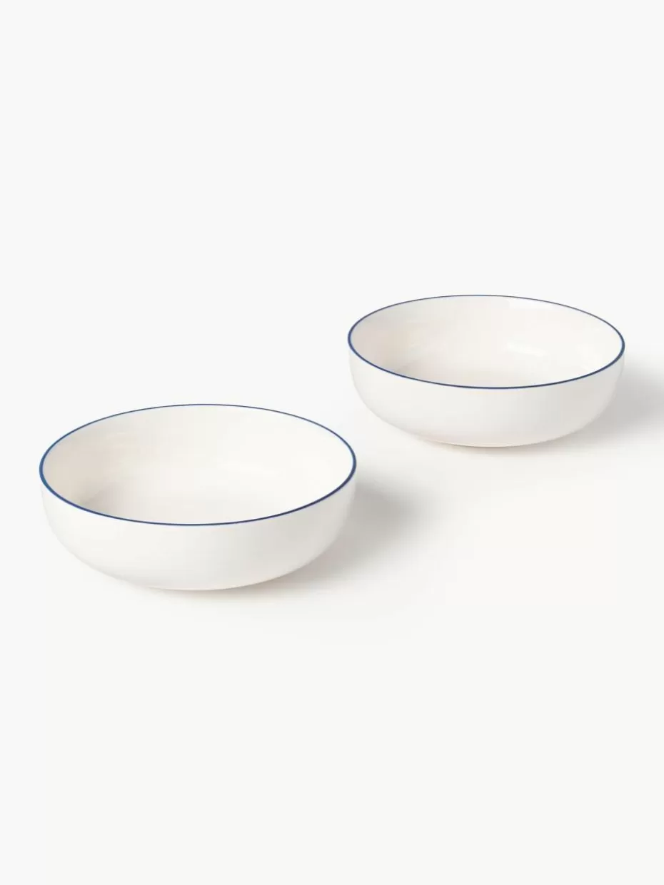 Teller | Geschirrserien-Westwing Collection Kleine Porzellan-Suppenteller Facile, 2 Stück Off White mit dunkelblauem Rand