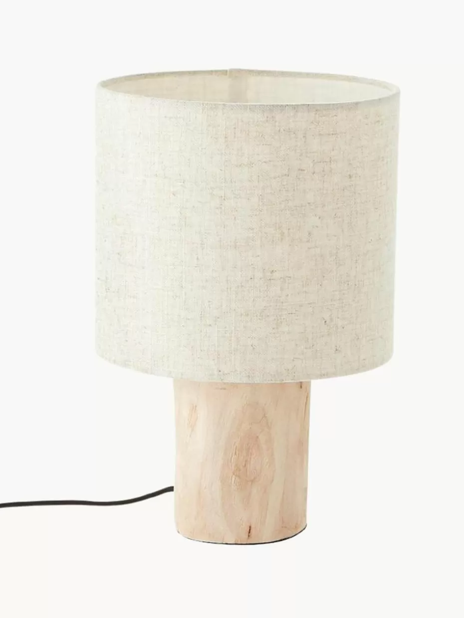 Nachttischlampen-Westwing Kleine Skandi-Tischlampe Pia aus Holz und Leinen
