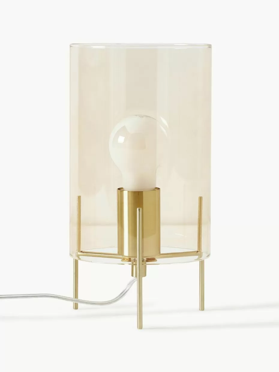 Nachttischlampen-Westwing Collection Kleine Tischlampe Laurel aus farbigem Glas Transparent, Goldfarben