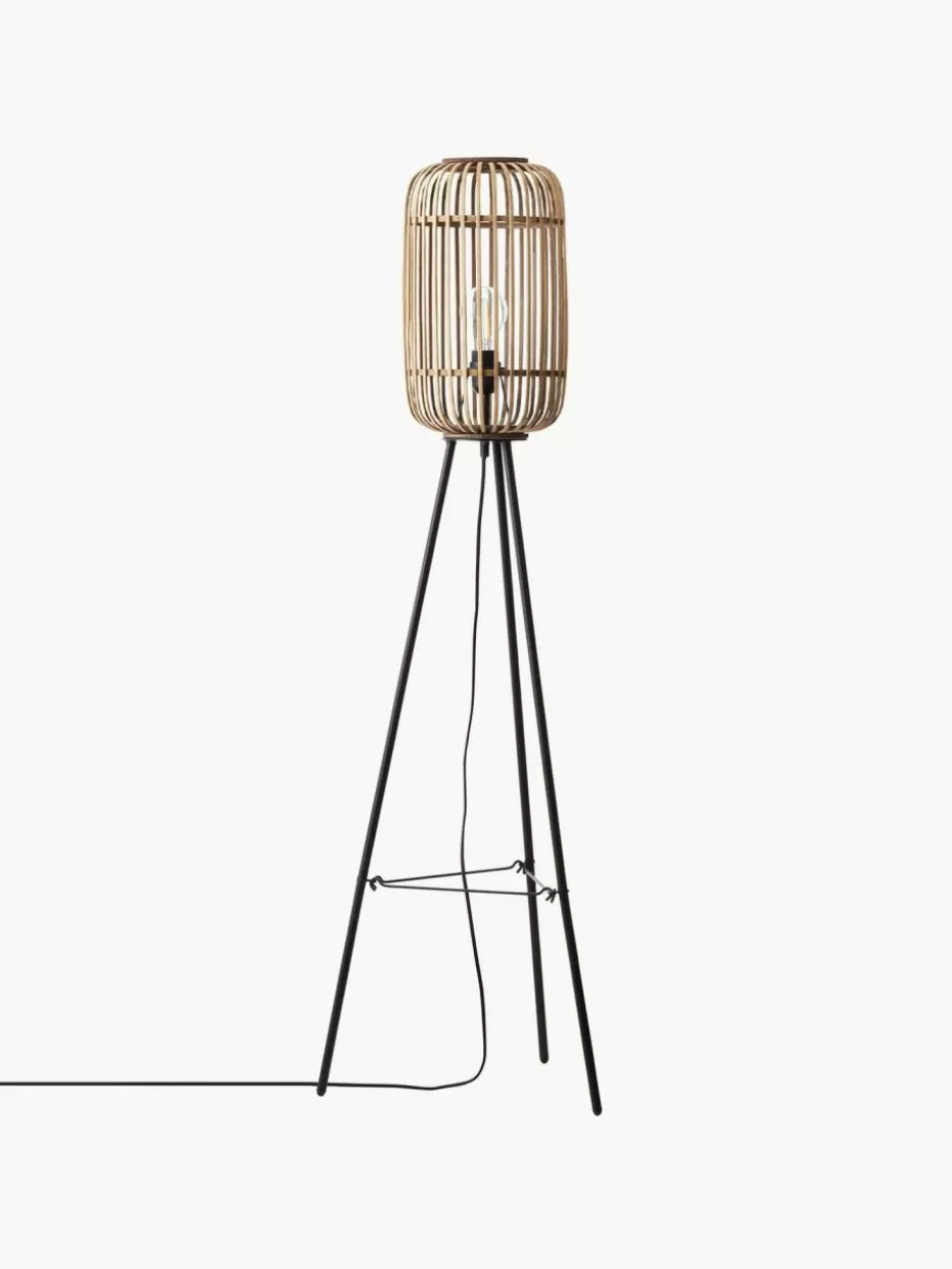 Tripod Stehlampen-Westwing Kleine Tripod Stehlampe Woodrow aus Rattan