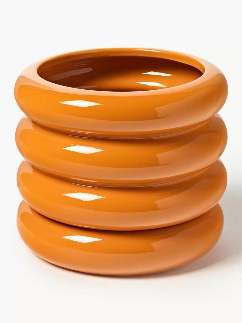 Blumentöpfe-Westwing Collection Kleiner Übertopf Rudi aus Steinzeug, H 16 cm Orange, glänzend