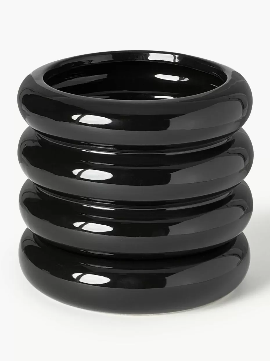 Blumentöpfe-Westwing Collection Kleiner Übertopf Rudi aus Steinzeug, H 16 cm Schwarz, glänzend