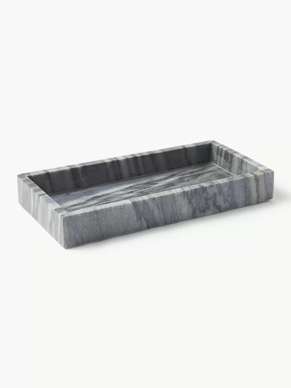 Dekotabletts-Westwing Collection Kleines Deko-Tablett Venice aus Marmor Grau, marmoriert