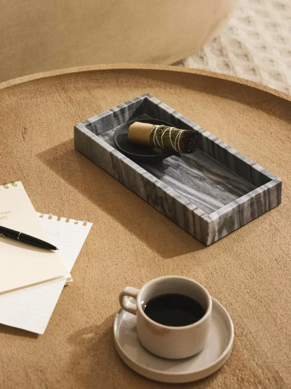 Dekotabletts-Westwing Collection Kleines Deko-Tablett Venice aus Marmor Grau, marmoriert